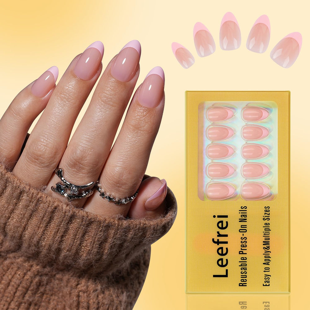 Leefrei close-up of almond-shaped nail tip showing natural curve and comfortable fit