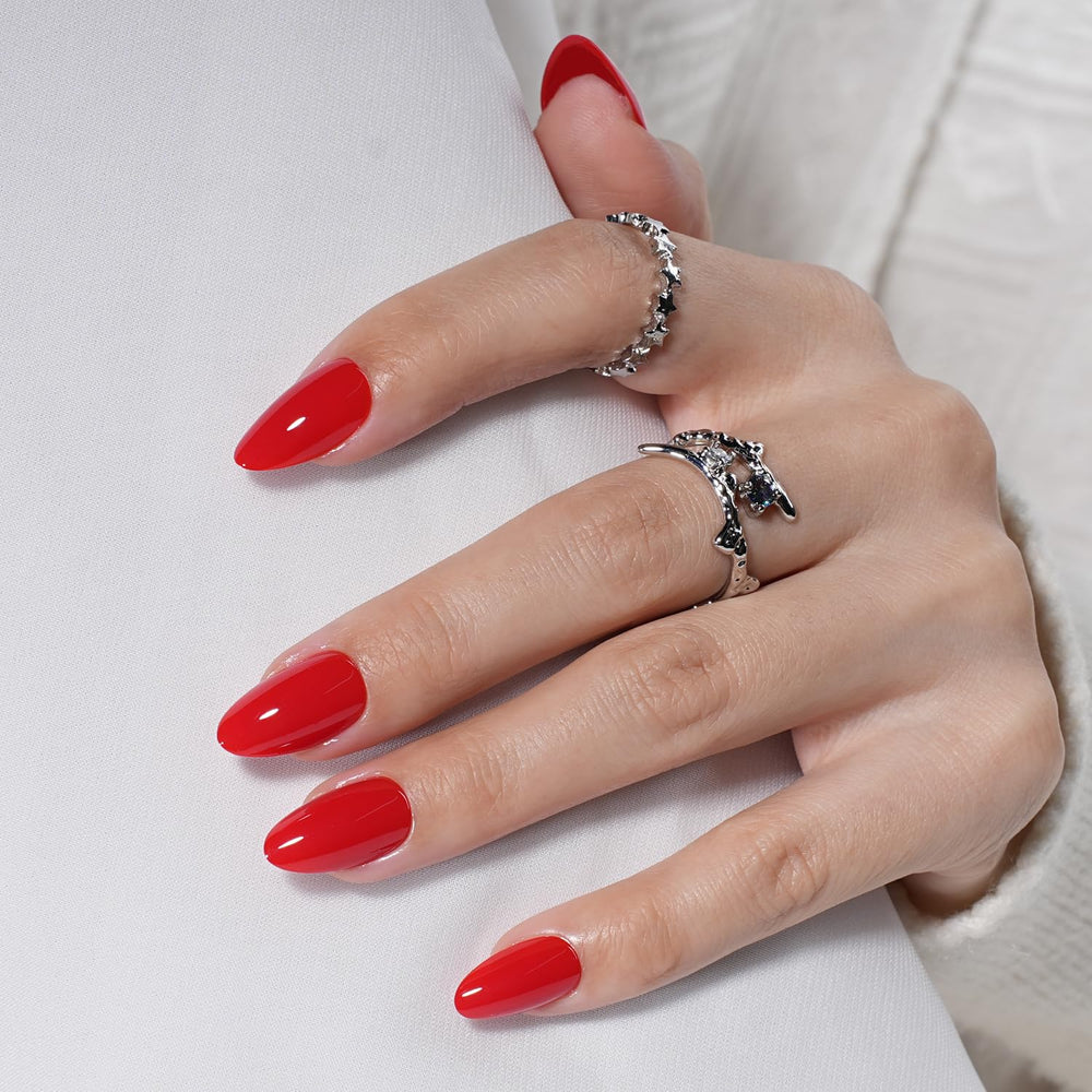 Leefrei close-up of glossy almond nail texture showing smooth salon finish