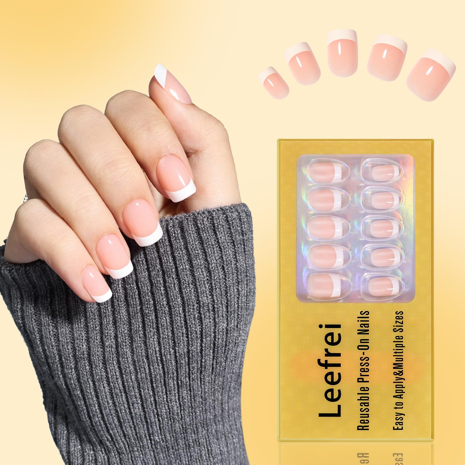 Leefrei on-model hands showing finished French manicure for polished look