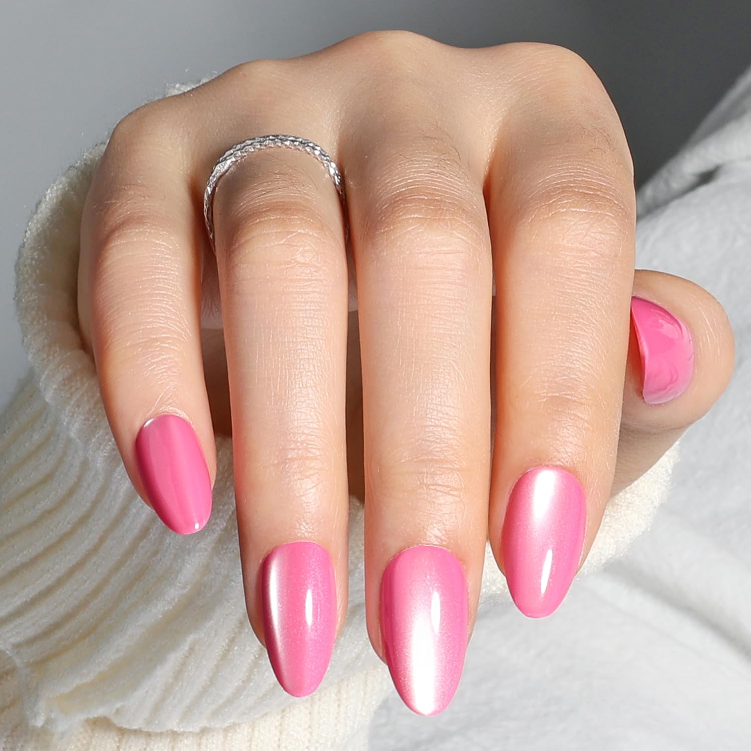 Leefrei worn on hand showing almond shape and polished look