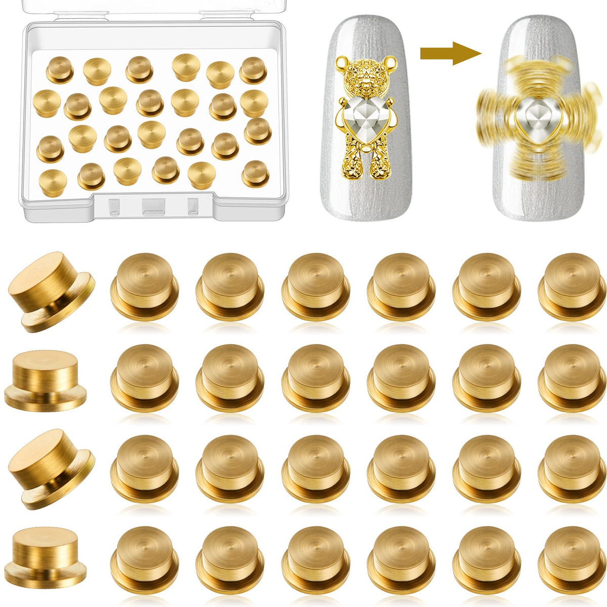 Leelosp gold front packaging showing 30 spinning nail charms and convenience