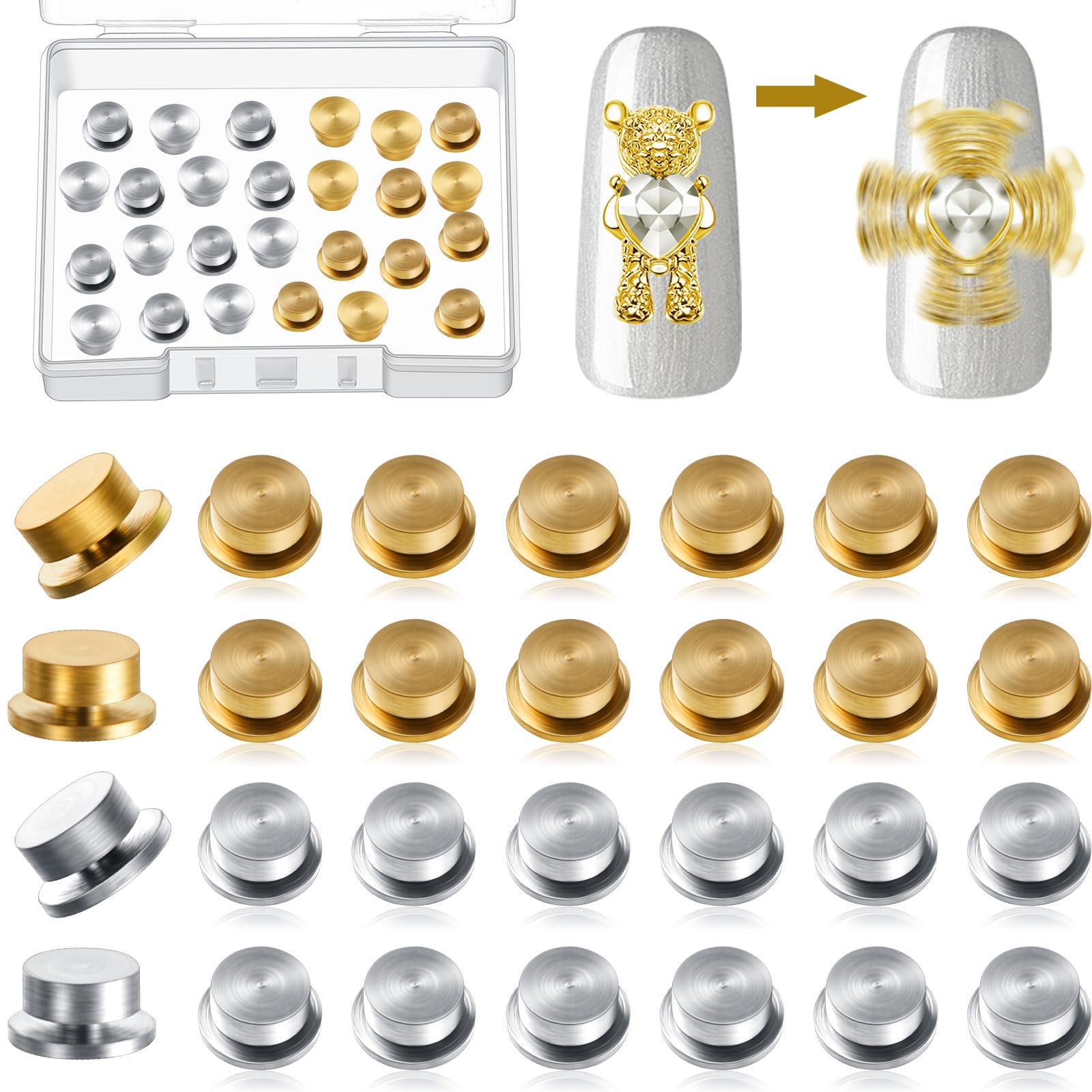 Leelosp front packaging showing 30 spinning nail charms, convenient bulk supply
