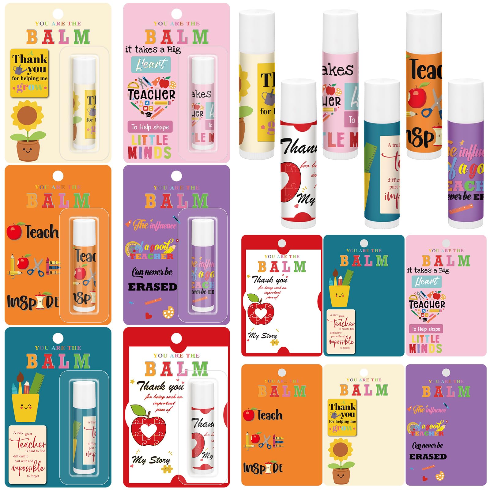 Leelosp front packaging showing six themed lip balms and cards, ideal for gifting