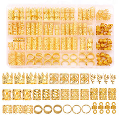 Leeven front packaging showing 220 gold hair jewelry pieces and variety