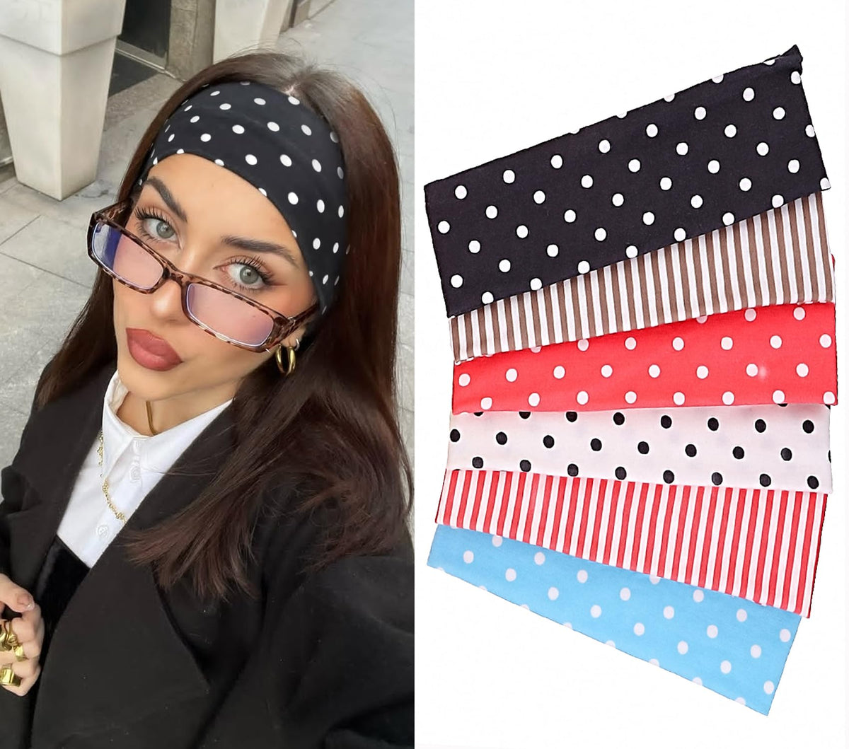Leeven front view of six patterned headbands showing colors and patterns, easy outfit matching