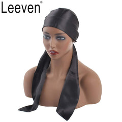 Leeven wrapped on model front demonstrating secure wig hold and edge laying benefit