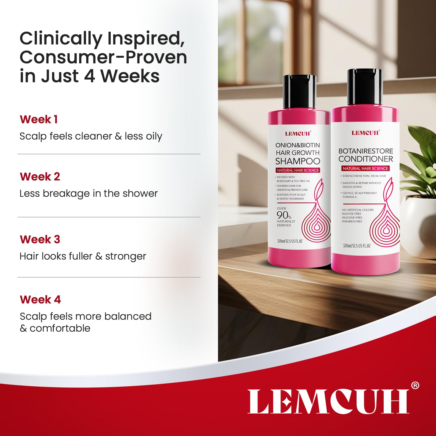 Lemcuh shampoo pump closeup highlighting nozzle and easy dispensing for gentle application