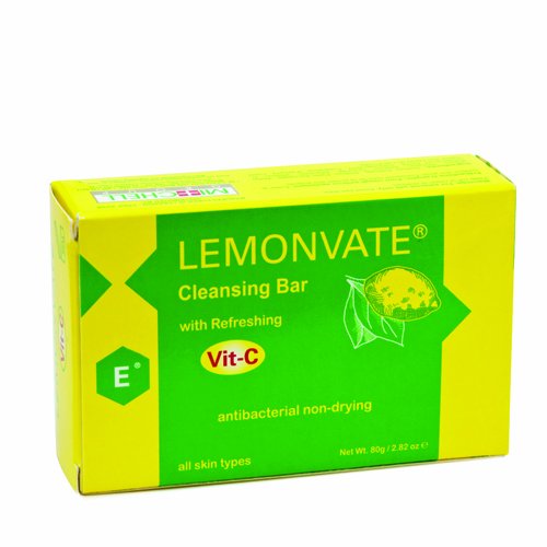 LEMONVATE soap front packaging showing brand and 80g weight, promotes clean skin