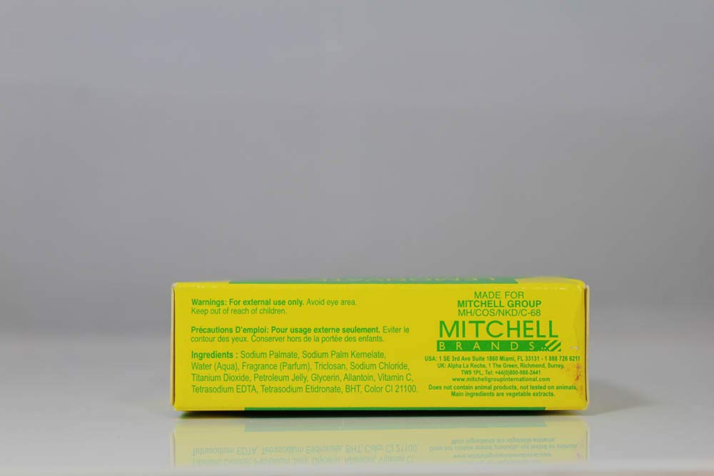 LEMONVATE soap next to ruler for scale, clarifies compact travel-friendly size
