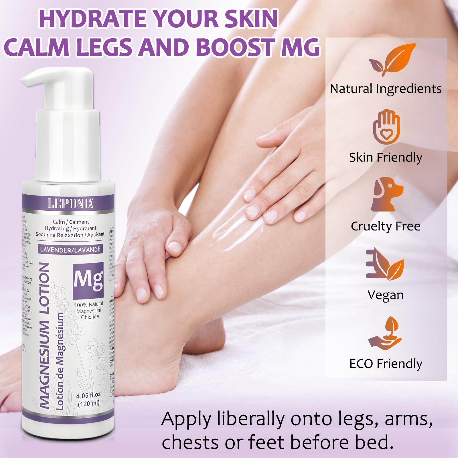 LEPONIX lotion on bedside table evoking relaxation before sleep