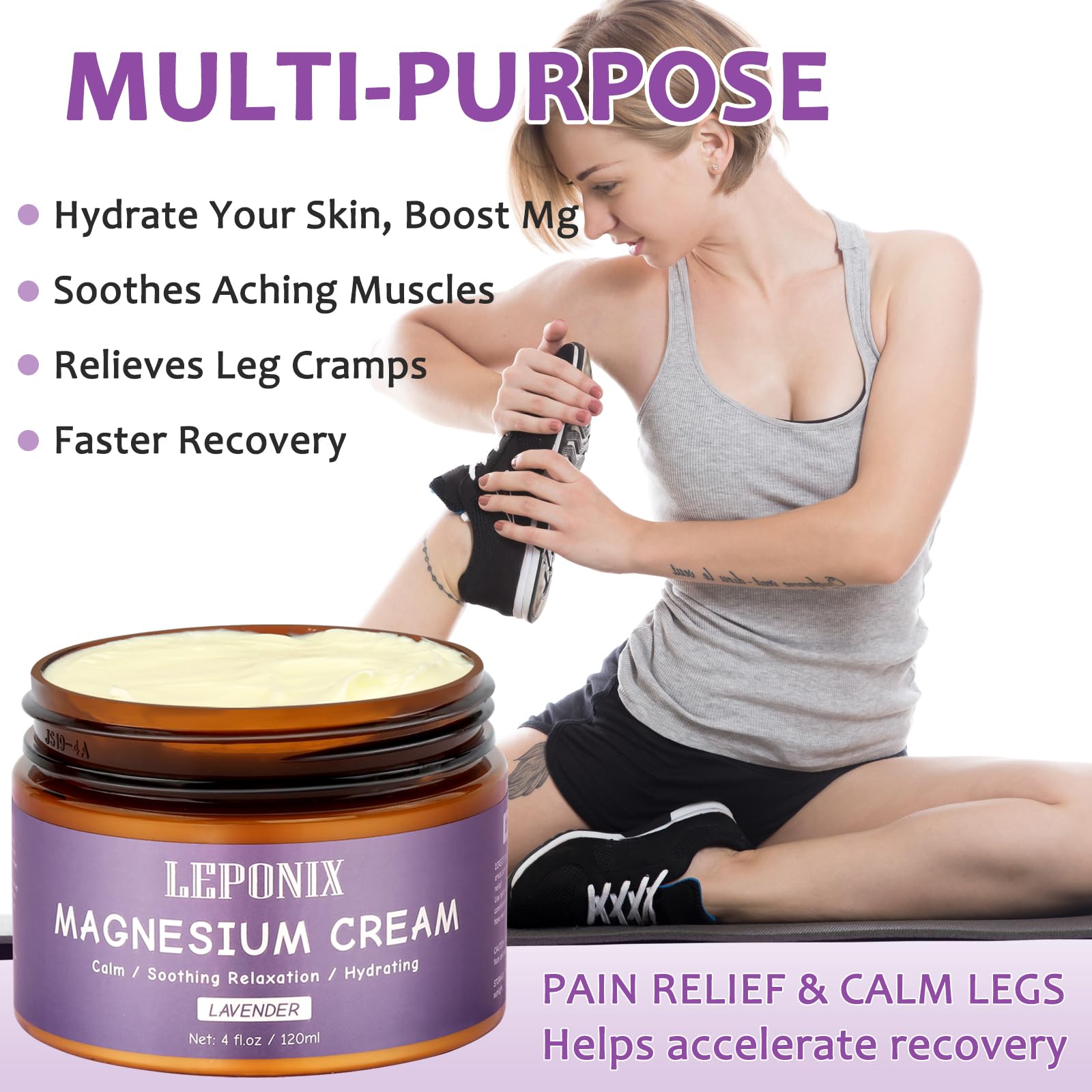 LEPONIX being applied to leg to help muscle relaxation and cramp relief