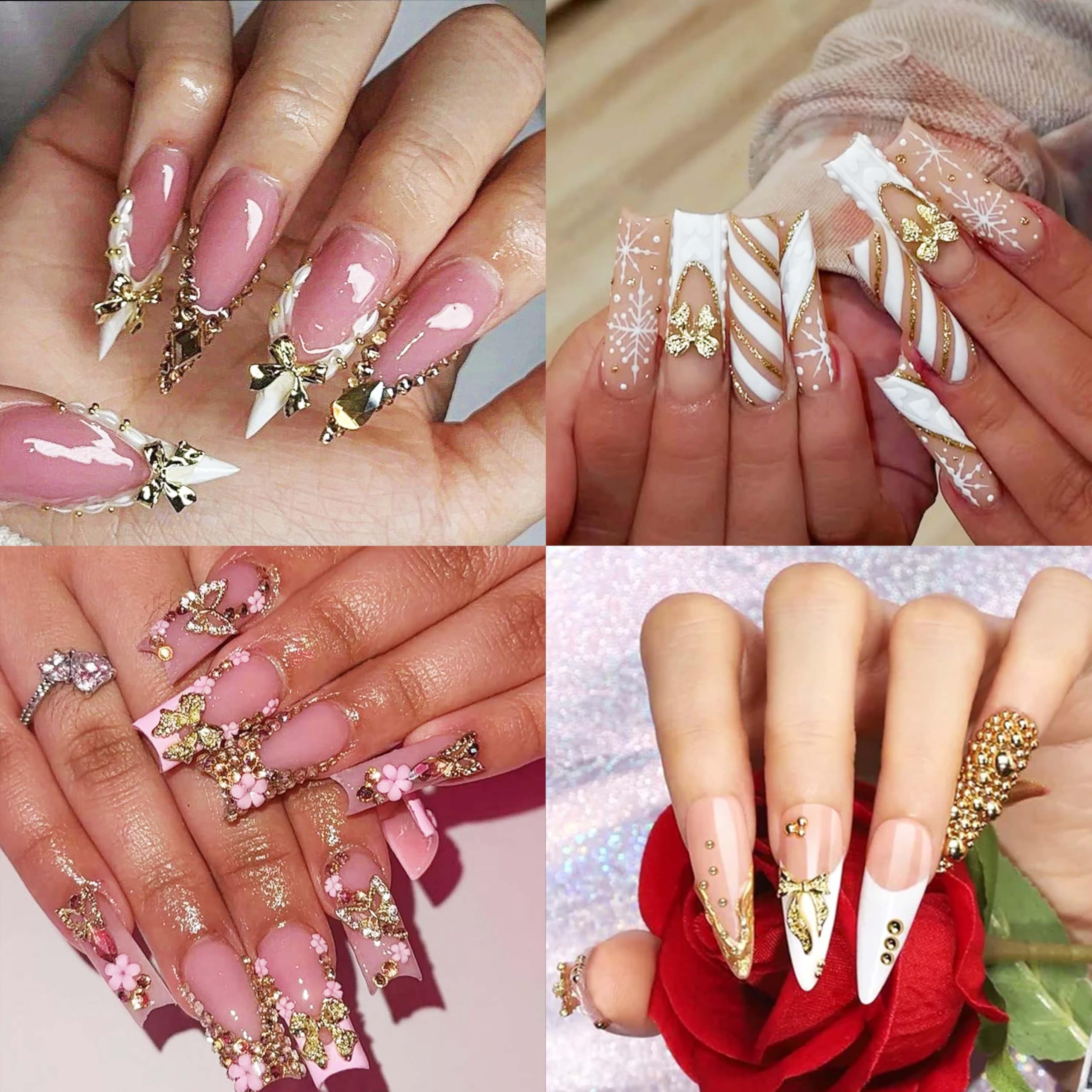 LERBOU bows applied on acrylic press-on nails demonstrating wearable decorative effect