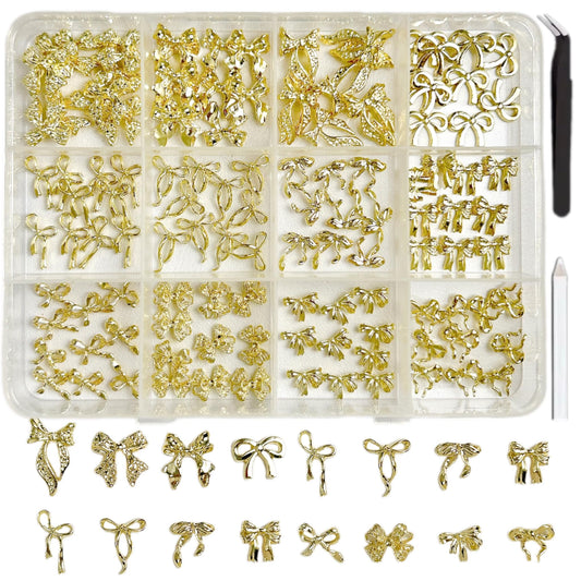 LERBOU front packaging showing complete 120-piece gold bow nail charm kit benefits