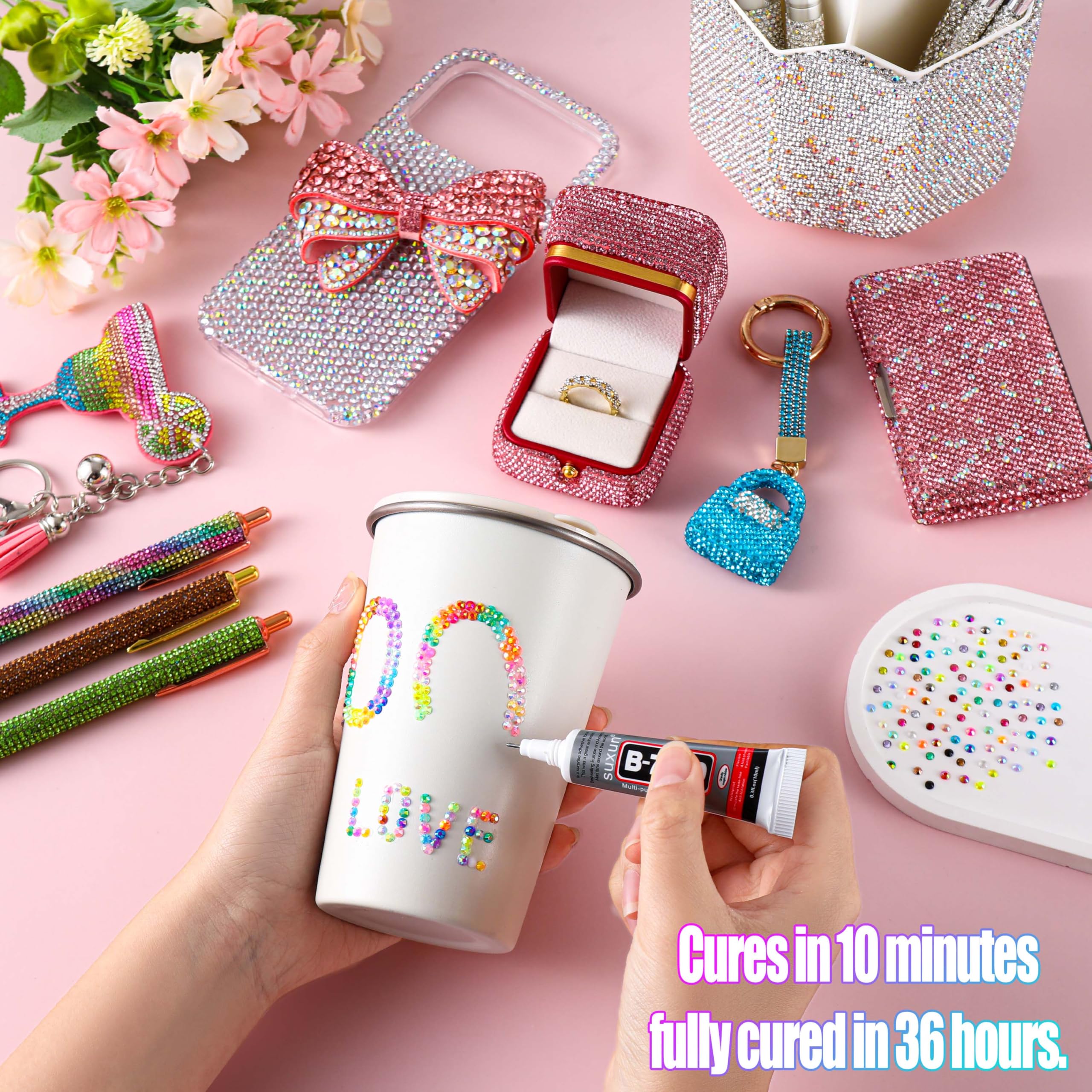LERBOU open boxes with sorted multicolor rhinestones for fast color selection and workflow