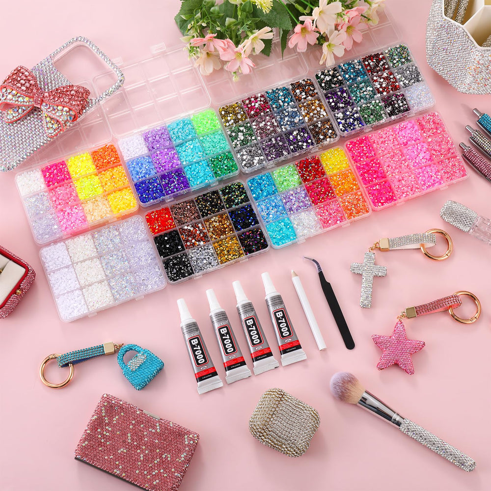 LERBOU open organized compartments displaying sorted rhinestone colors for efficient selection