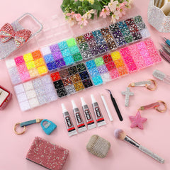 LERBOU open organized compartments displaying sorted rhinestone colors for efficient selection