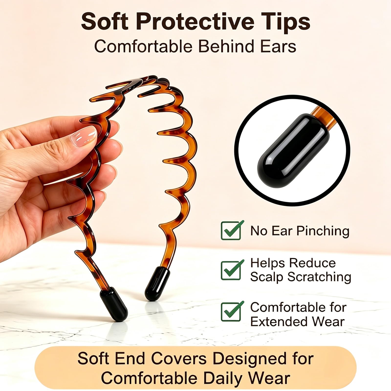 LERNOU worn in hair side profile demonstrating no-slip hold benefit