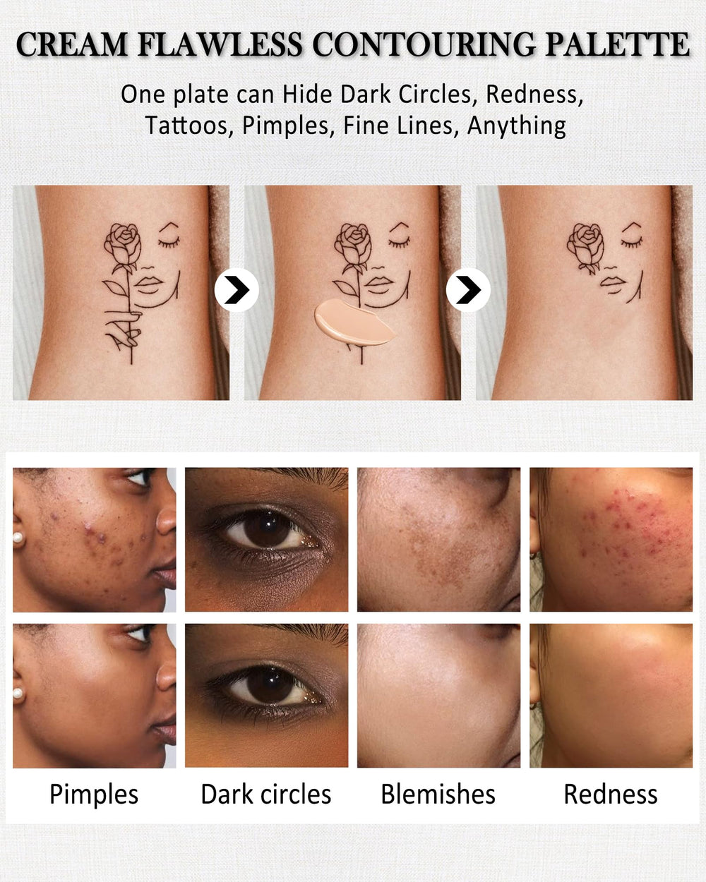 Lestpola before and after concealing dark circles highlighting correction