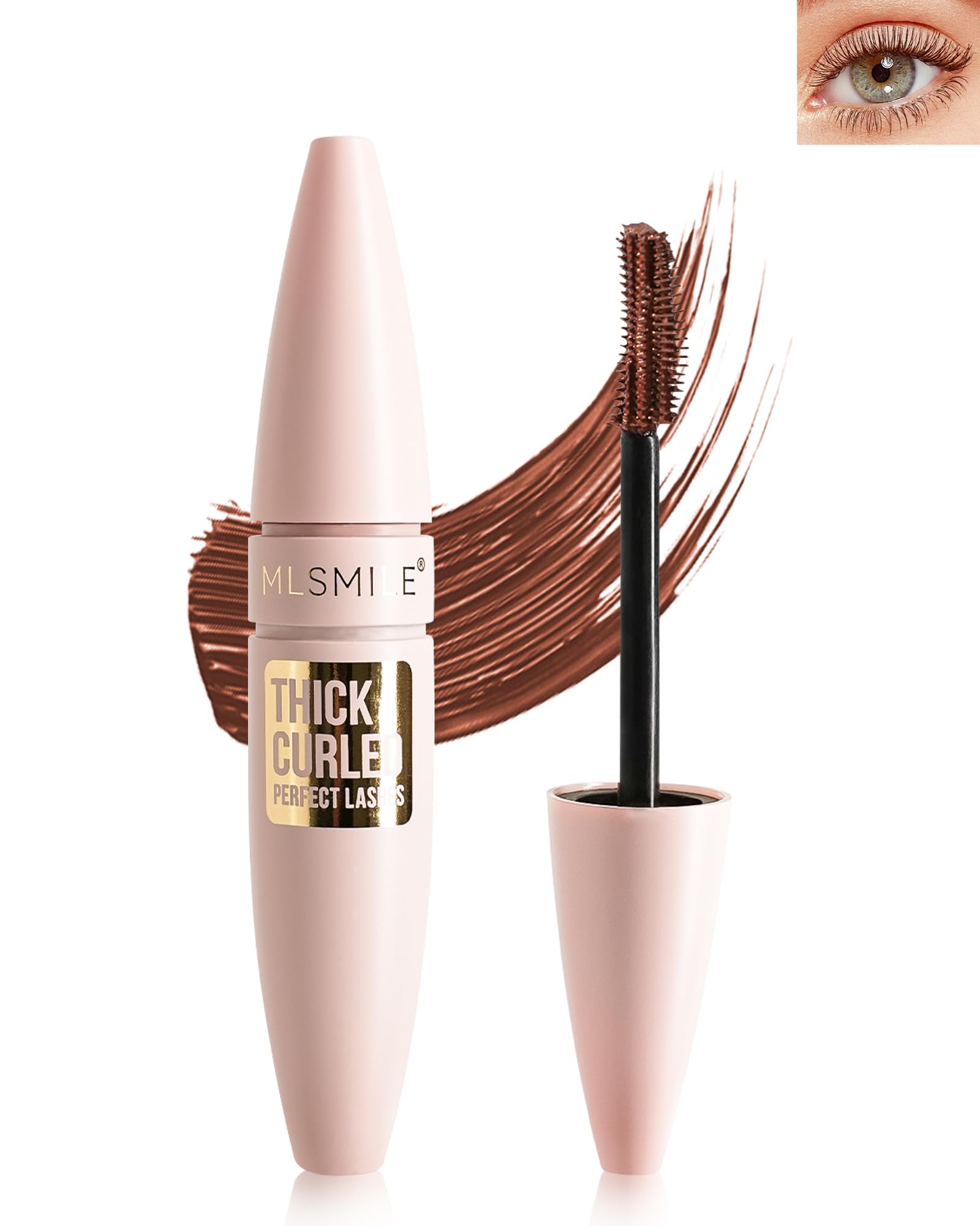 Lestpola brown mascara tube front view showing sleek design and benefit of easy grip