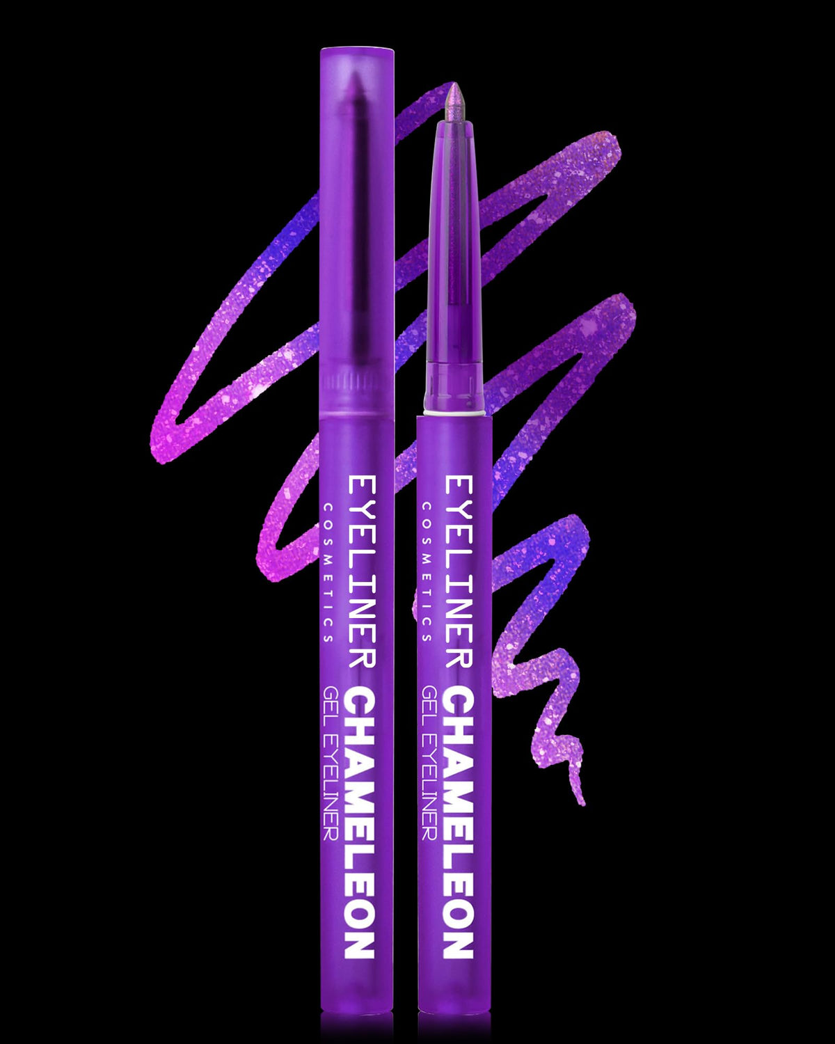 Lestpola front view of purple multichrome pencil showing full product and cap benefit longwear