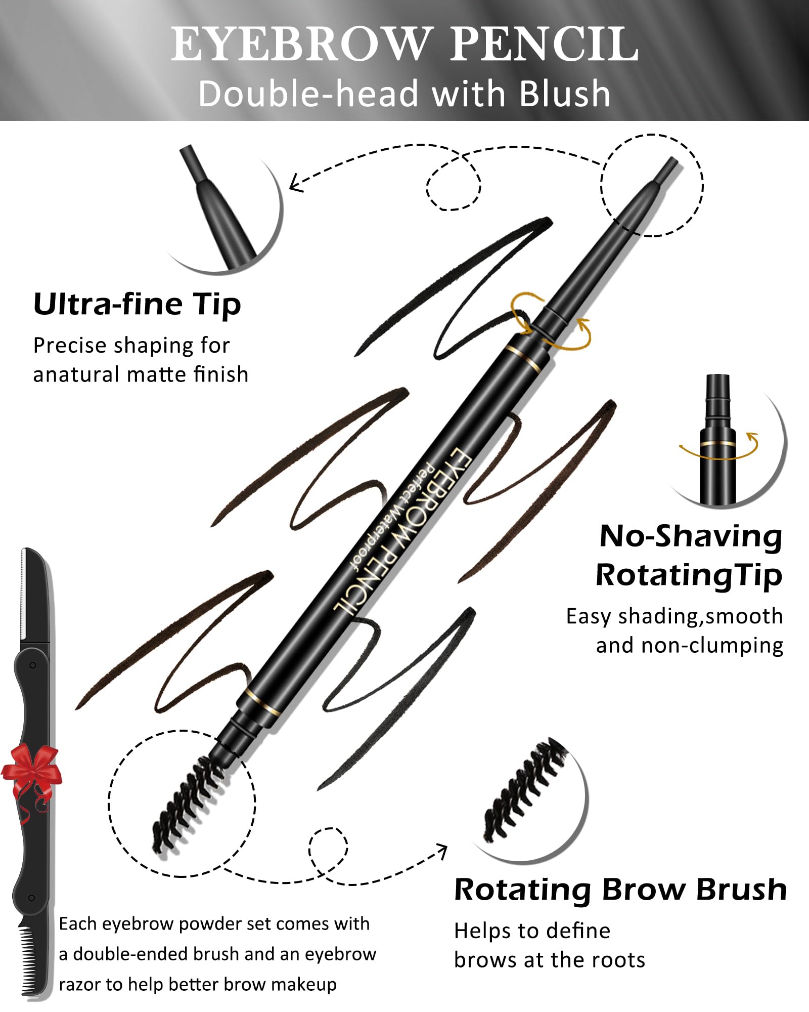 Lestpola eyebrow razor next to pencils illustrating clean-up tool for defined arches