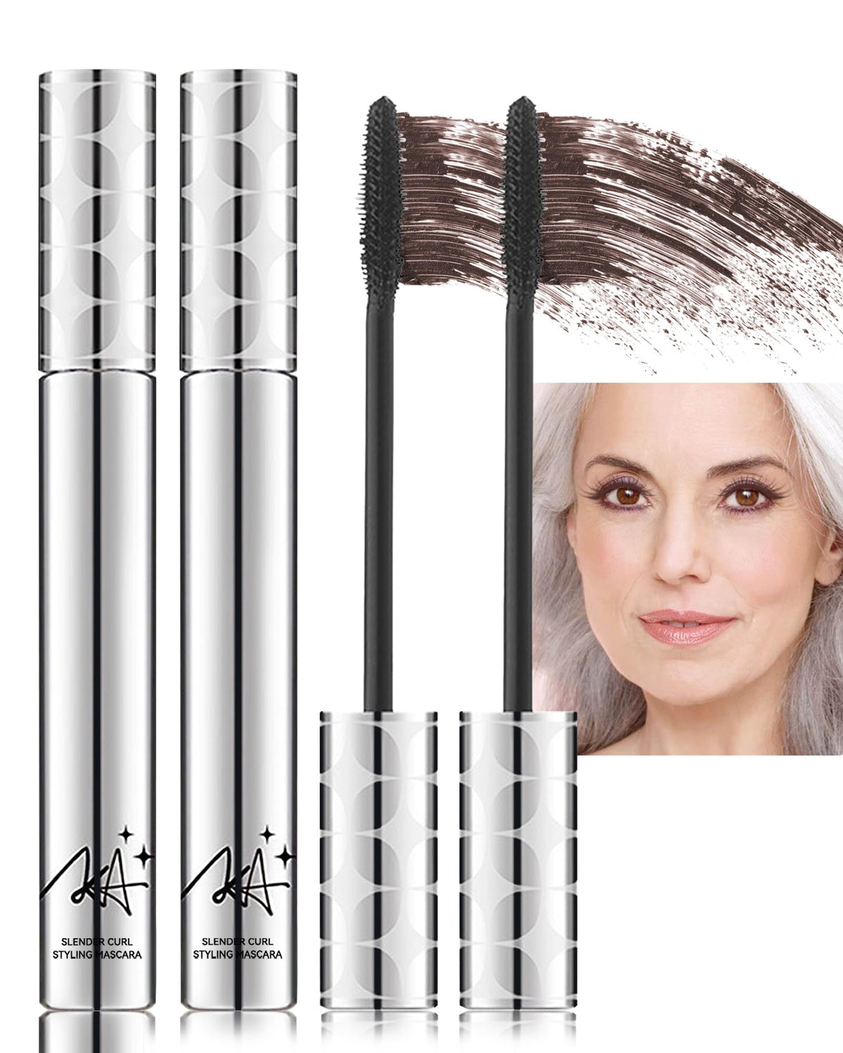 Lestpola front packaging showing two brown mascara tubes and readable labels, clear benefit of backup supply