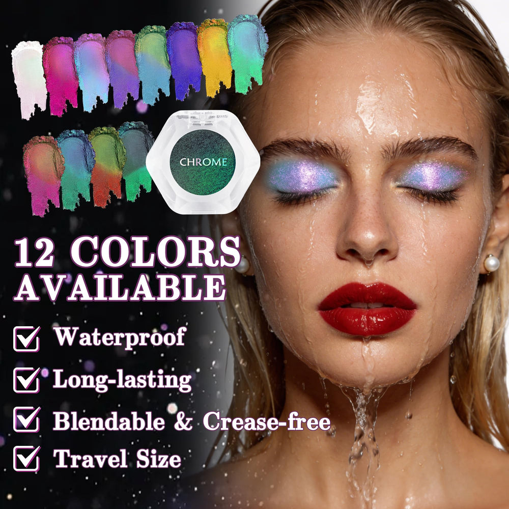 Lestpola applied on model under evening lights showing teal-lavender duochrome pop