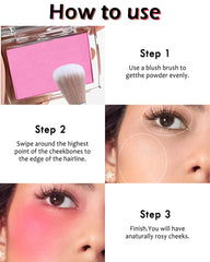 Lestpola model applying cheek color showing natural matte finish benefit