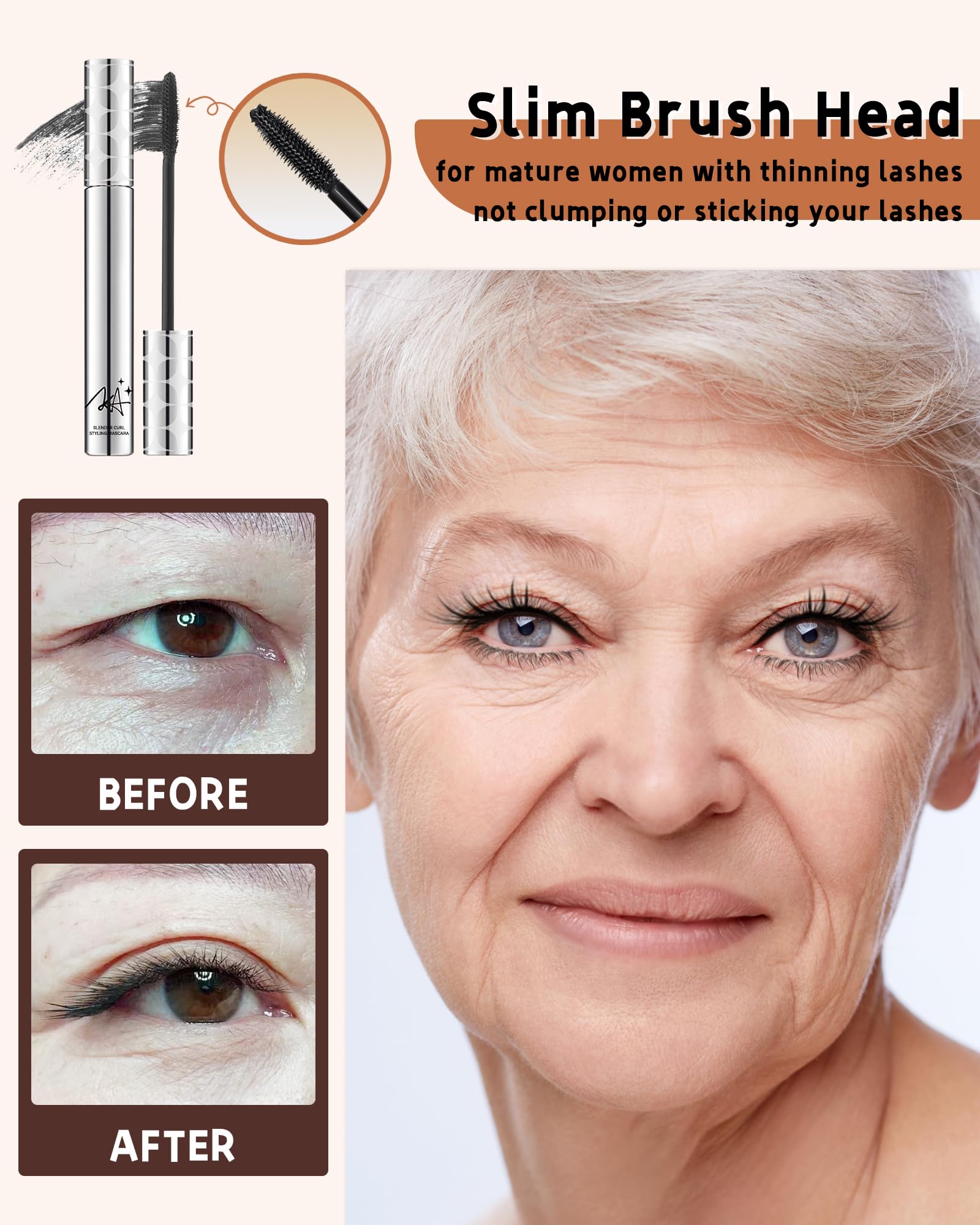 Lestpola slim brush close-up with olive-shaped silicone bristles for precise application on short lashes