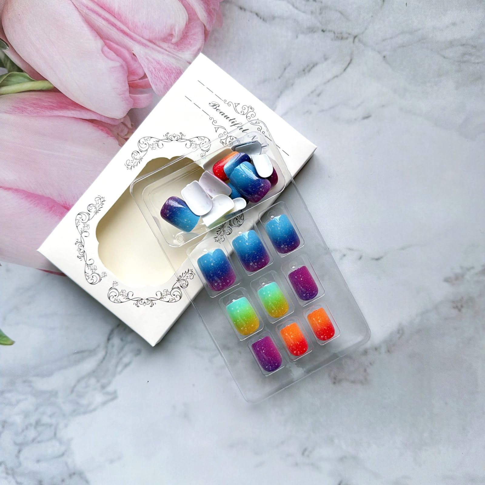 LETSWIN press-on nails worn on model hand offering instant colorful manicure