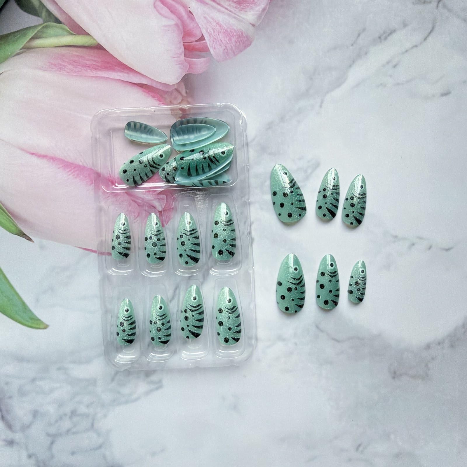 LETSWIN side profile of full-cover almond press-on nails showing smooth curve and fit