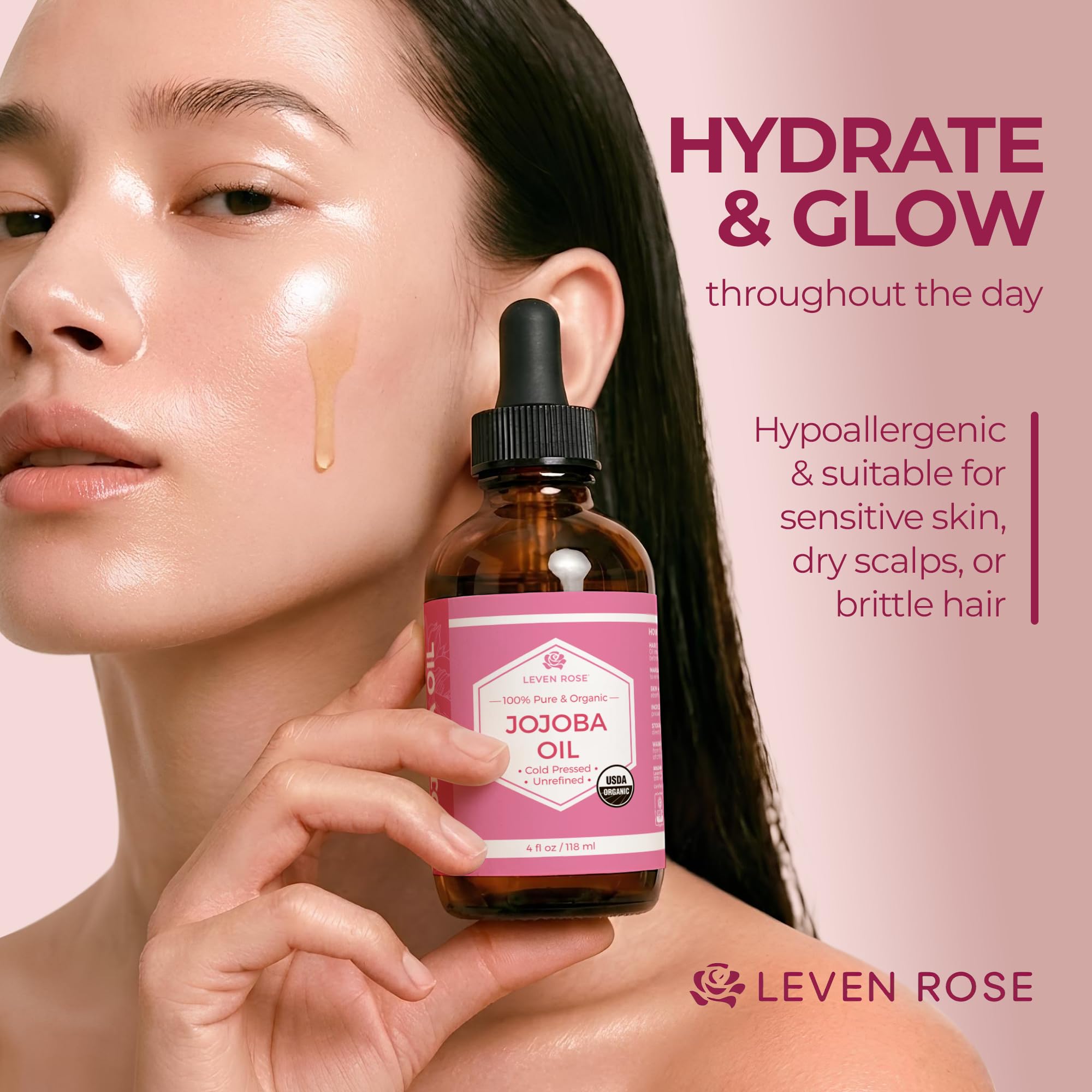 Leven Rose smoothing through hair ends to add shine and reduce frizz
