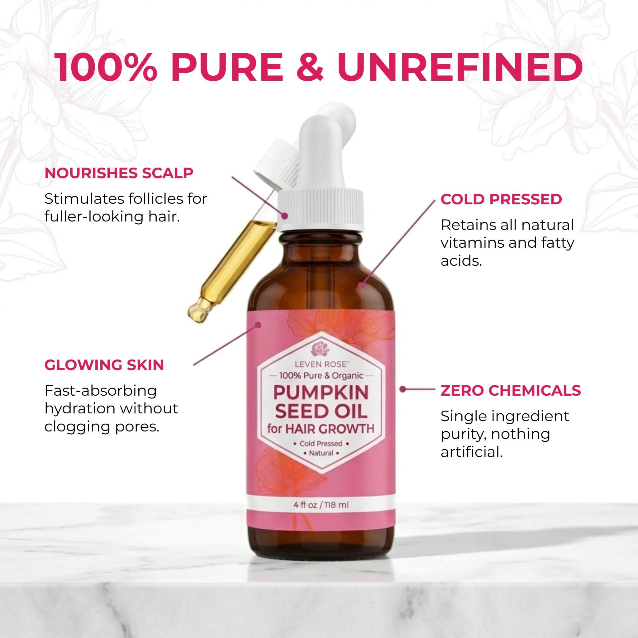 Leven Rose oil droplet texture on fingertip shows lightweight absorption benefit