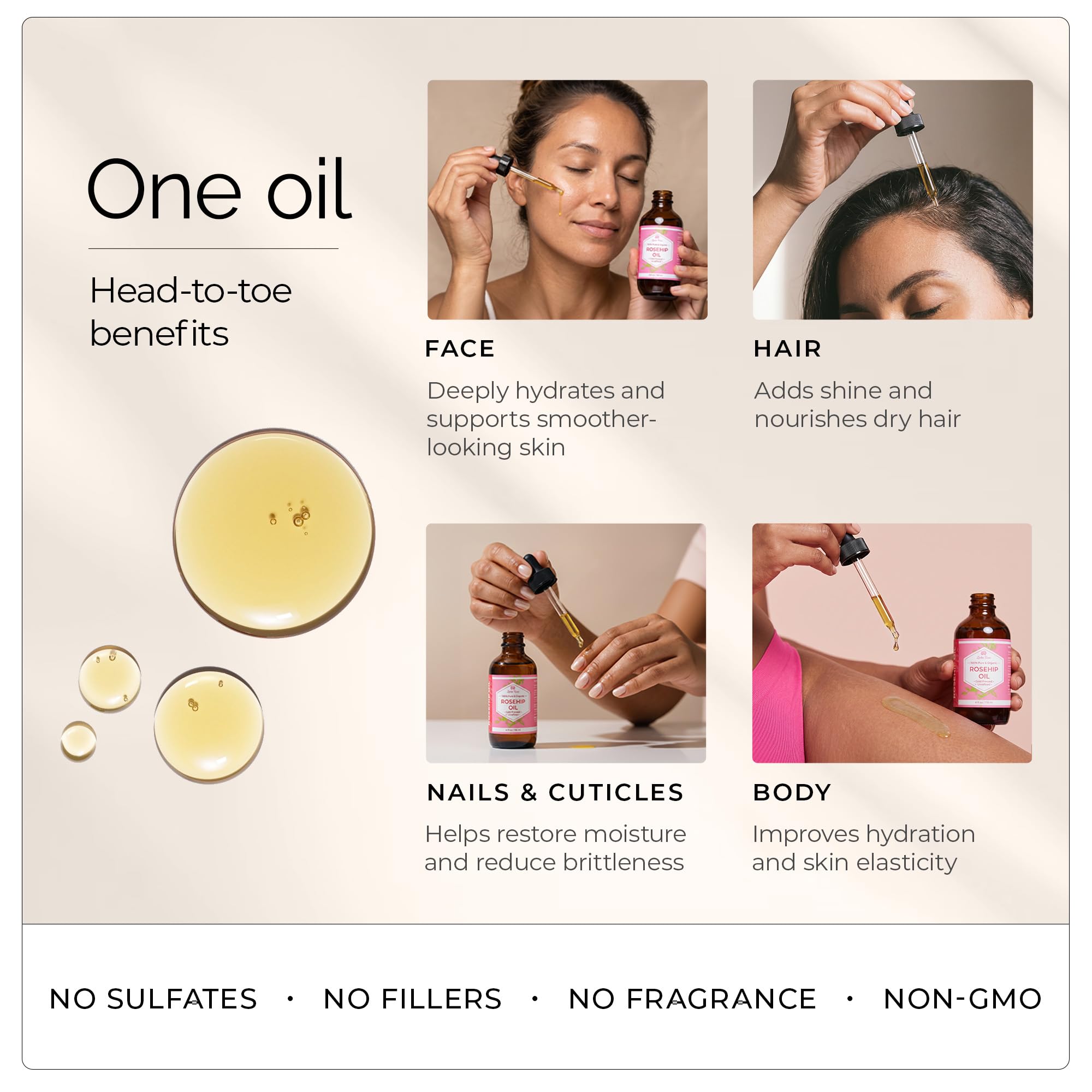 Leven Rose applying oil to face demonstrating lightweight hydration benefit