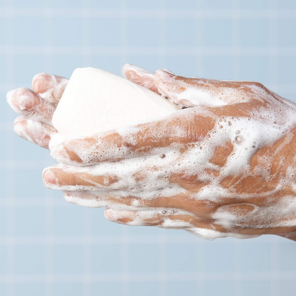 Close-up of Lever 2000 bar lather and texture, gentle moisturizing benefit