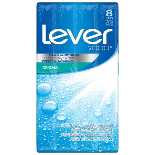 Lever 2000 original front packaging showing product name and eight bars benefit convenience