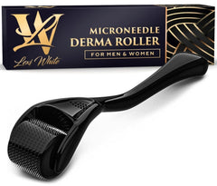 Lexi White Beauty derma roller front view showing sleek glossy black design and easy grip benefit