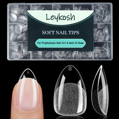LEYKOSH front packaging showing 240 clear almond tips, convenient kit