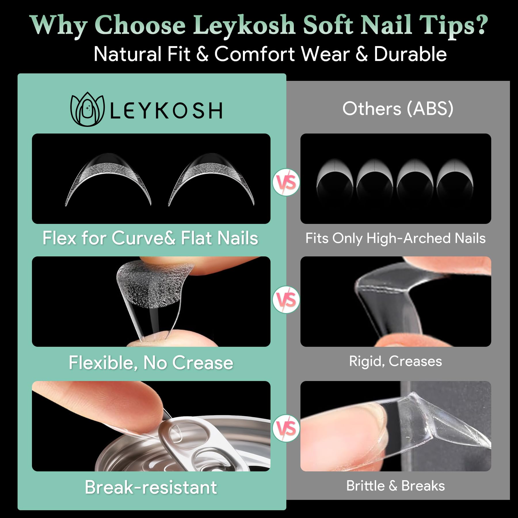 LEYKOSH in-hand press-on application demonstrating quick DIY manicure benefit