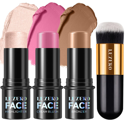 Lezero front packaging showing three contour sticks and compact case benefit: clear kit overview