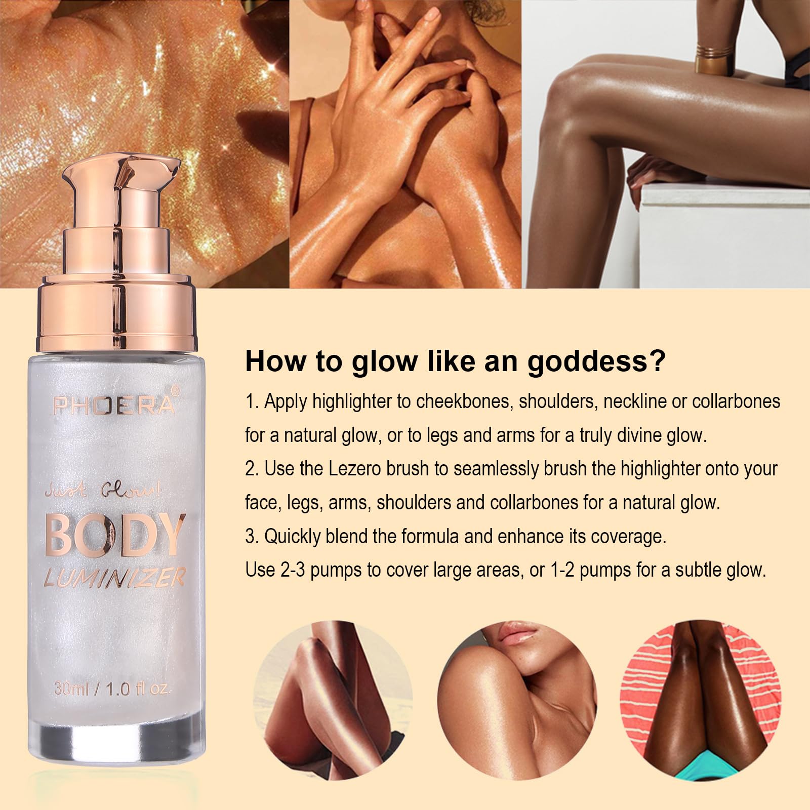 Lezero applied on shoulder highlighting natural radiance and contour