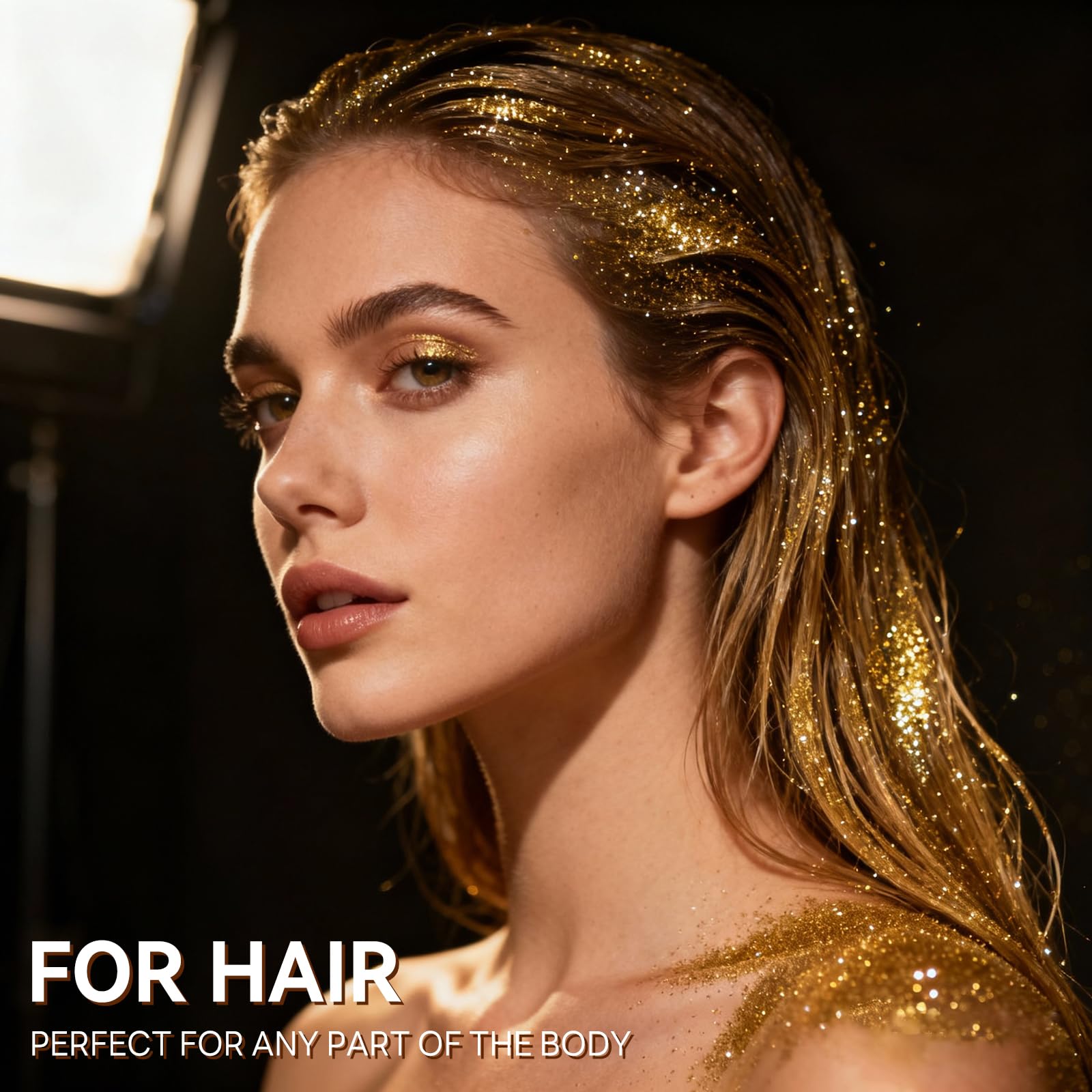 Lezero facial highlight mist demonstrating subtle holographic glow on cheekbone