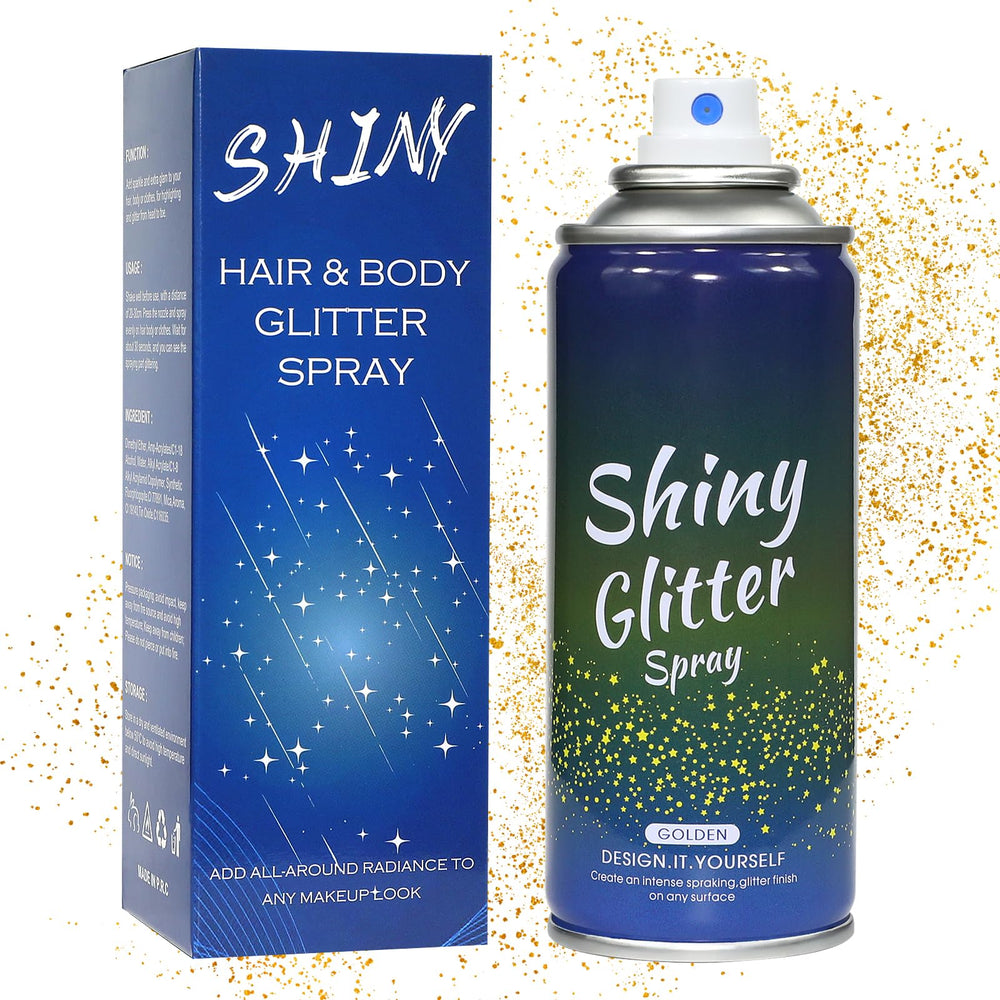 Lezero front packaging showing gold glitter spray for easy recognition and use