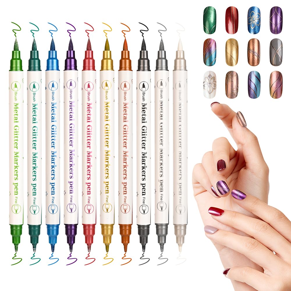 Lezero front packaging showing full 10-color metallic pen set and portability benefit
