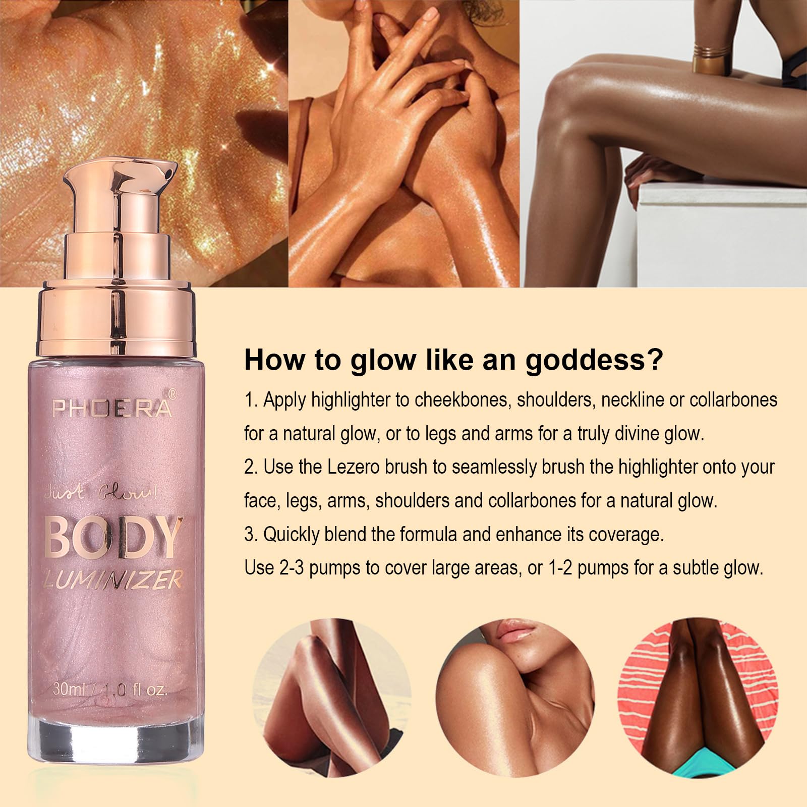 Lezero application on shoulder demonstrating hydrated glow and instant radiance benefit
