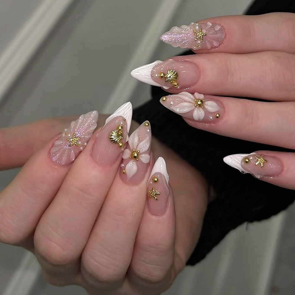 LFLSSTNM front packaging showing medium almond French tip set and glossy finish