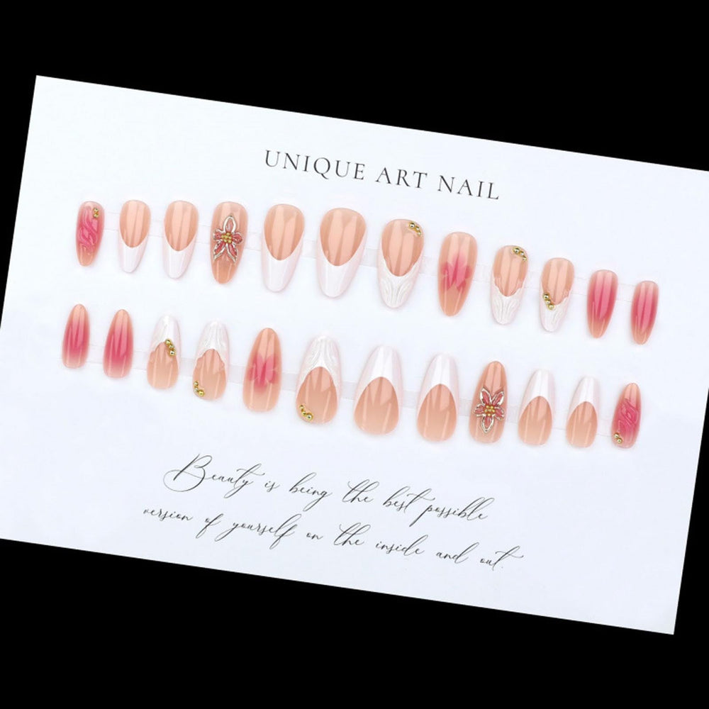 LFLSSTNM in-use image of woman applying press-on, illustrating fast at-home application