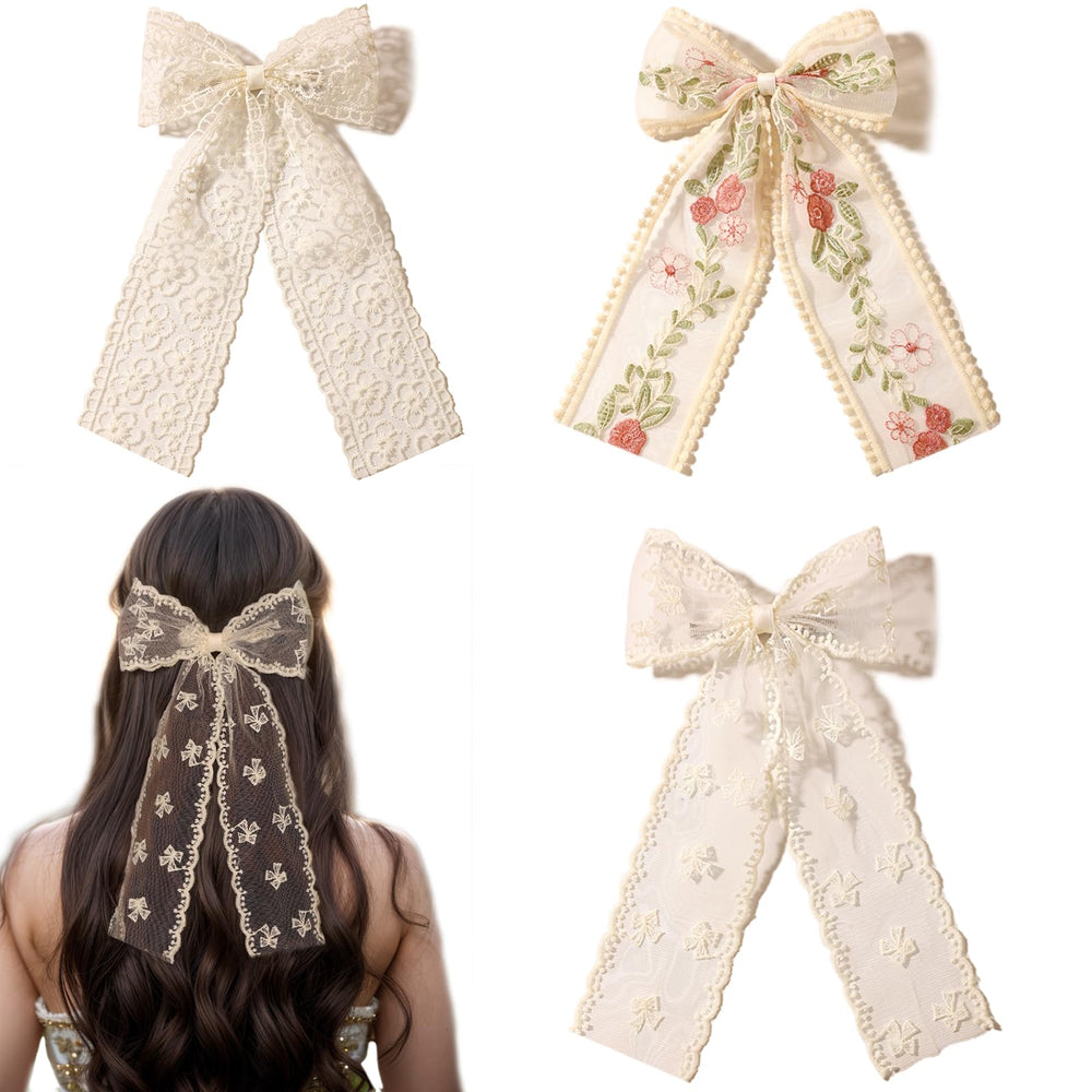 LFOUVRE beige lace bow front view showing elegant shape and instant polish