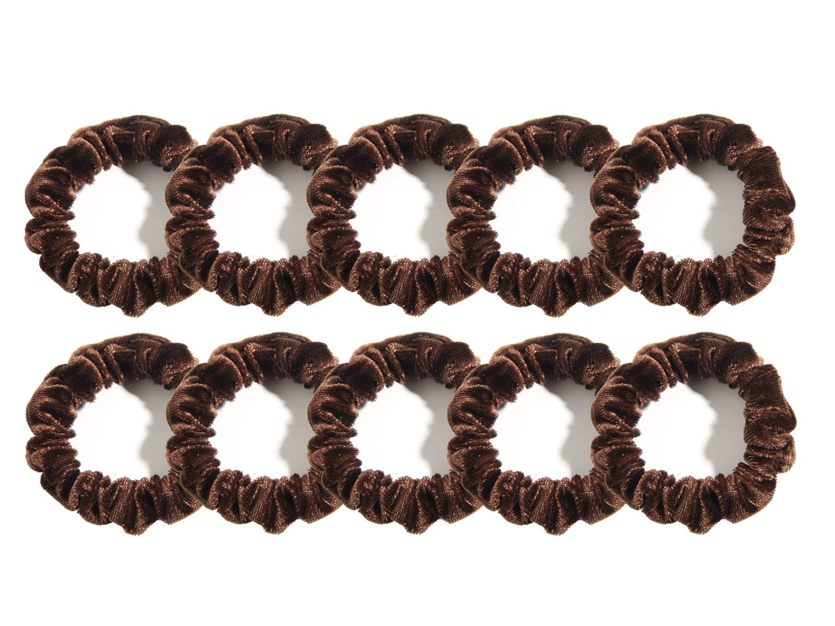 LFOUVRE coffee scrunchies pack front view showing ten ties and neat presentation