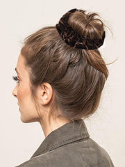LFOUVRE scrunchie securing a neat bun to demonstrate styling versatility